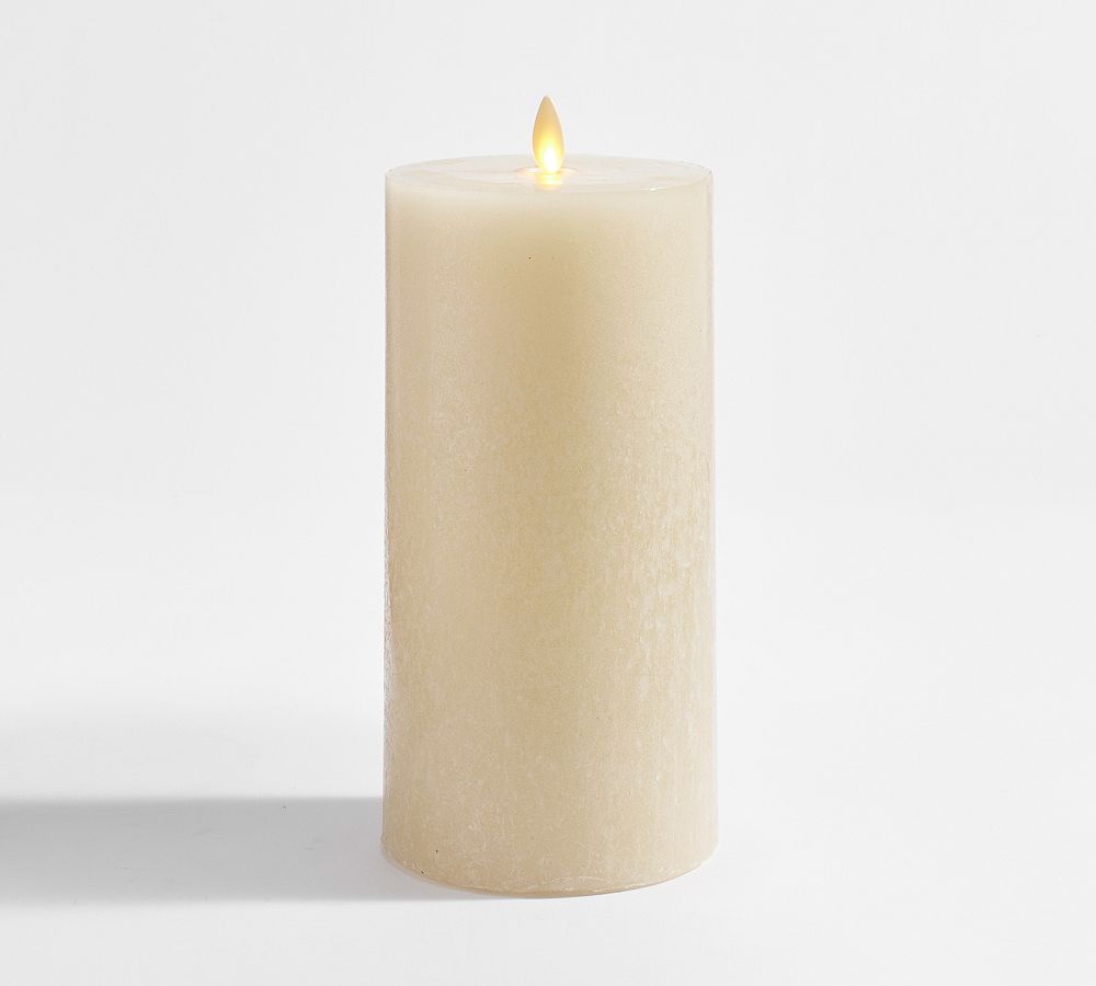 Premium Flickering Flameless Wax Pillar Candle - Salt Washed - 4" x 8" - Ivory