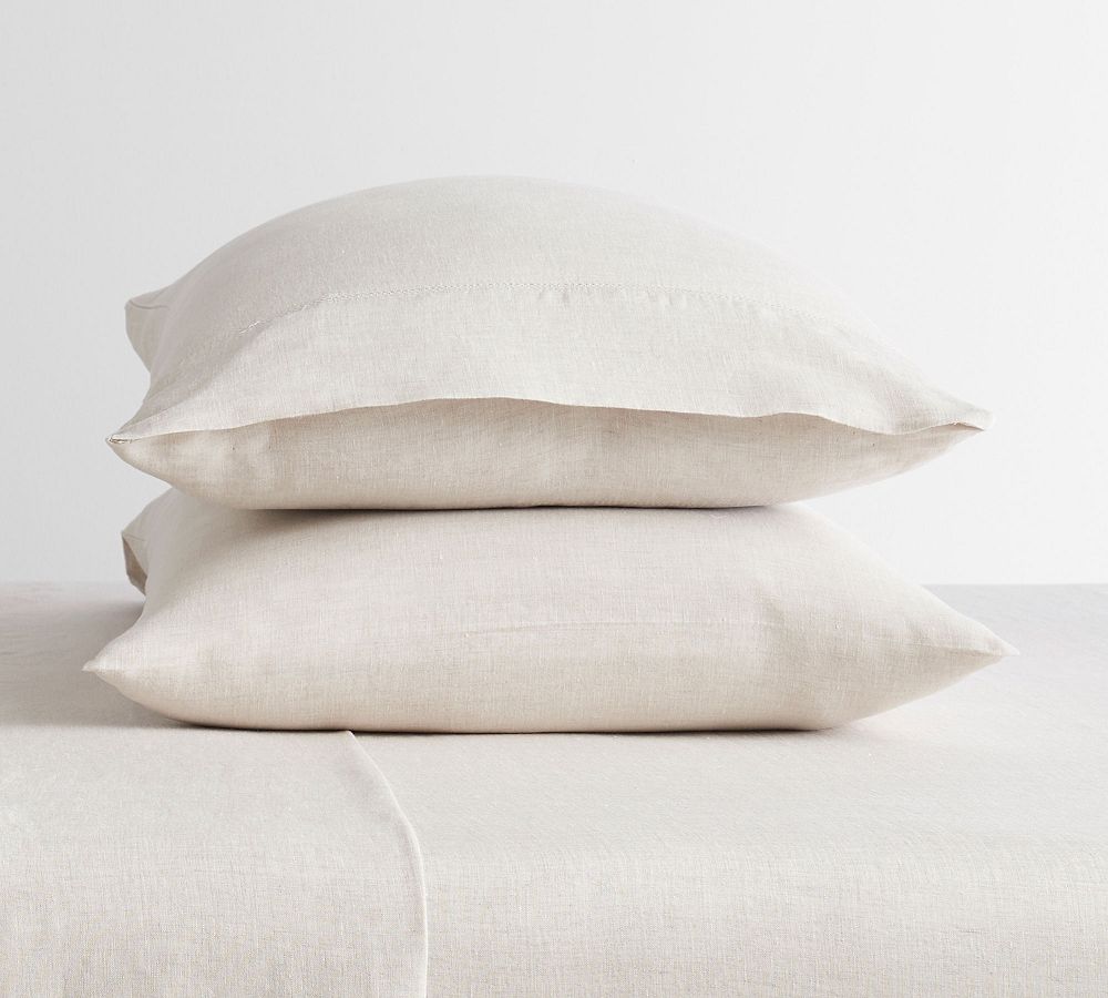 Belgian Flax Linen Hemstitch Pillowcases - Set of 2 - Flax, King, Set of 2