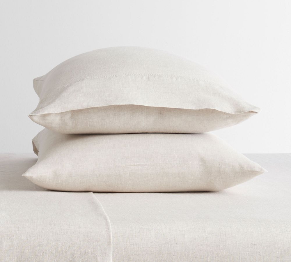 Belgian Flax Linen Hemstitch Pillowcases, Flax, King, Set of 2