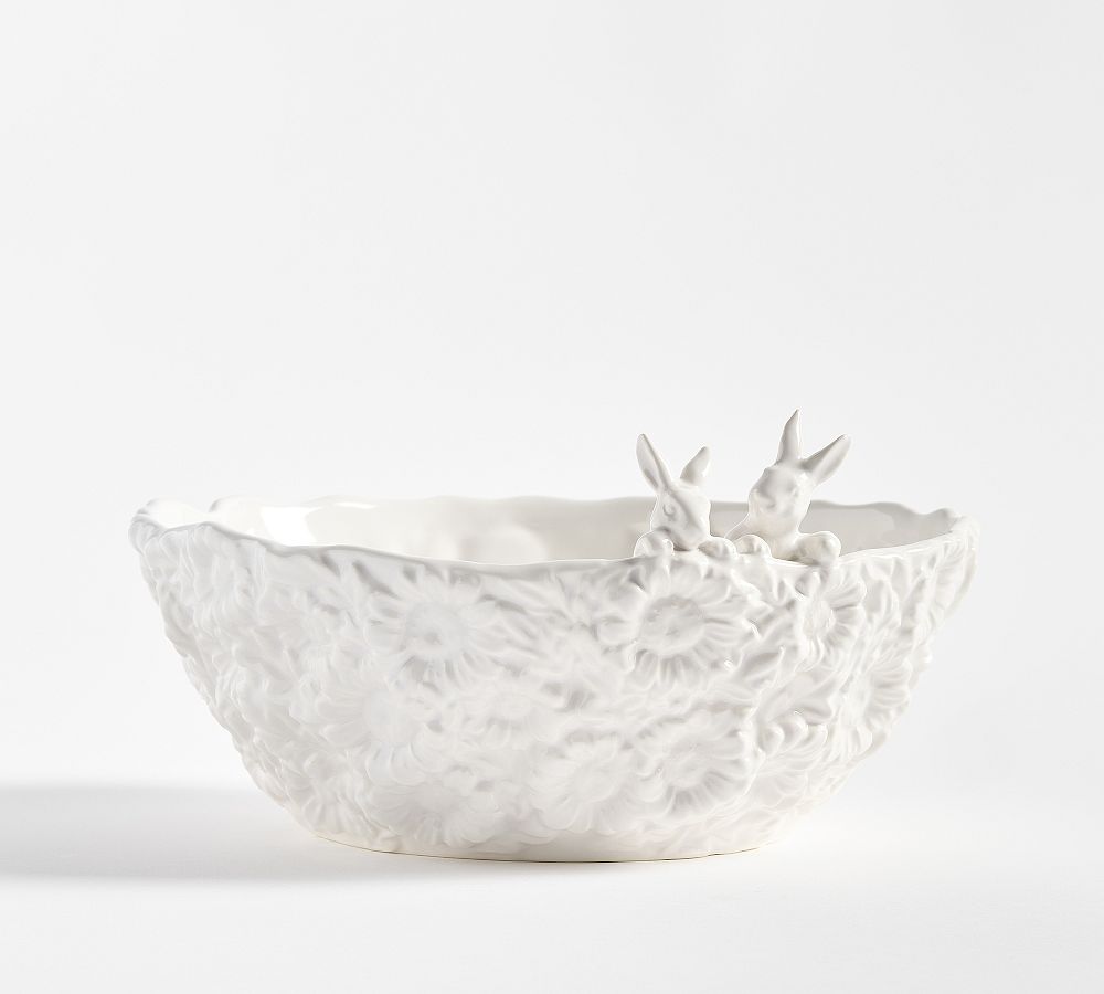 Floral Bunny Stoneware Serving Bowl