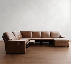 Turner Square Arm Leather Power Reclining L-Shaped Chaise Sectional (146&quot;&ndash;158&quot;)