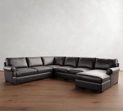 Townsend Roll Arm Leather L-Shaped Chaise Sectional (143&quot;)