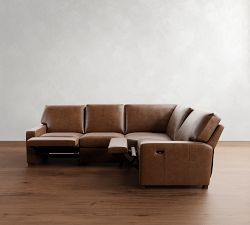 Turner Square Arm Leather Reversible Power Reclining Sectional (115"&ndash;128")