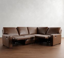 Turner Square Arm Leather Reversible Power Reclining Sectional (115"&ndash;128")