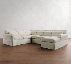 York Roll Arm Deep Seat Slipcovered 4-Piece Chaise Sectional (121")