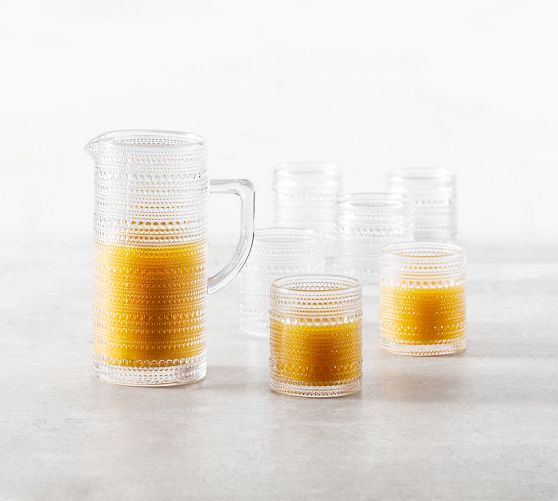 Jupiter Beaded Glass Pitcher with 6 Double Old Fashioned Glasses - Thumbnail 3