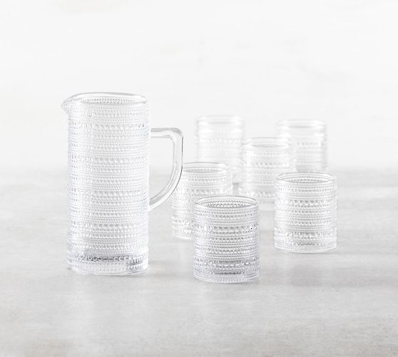 Jupiter Beaded Glass Pitcher with 6 Double Old Fashioned Glasses - Thumbnail 5