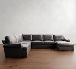 Townsend Roll Arm Leather L-Shaped Chaise Sectional (143&quot;)