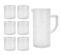 Jupiter Beaded Glass Pitcher with 6 Double Old Fashioned Glasses