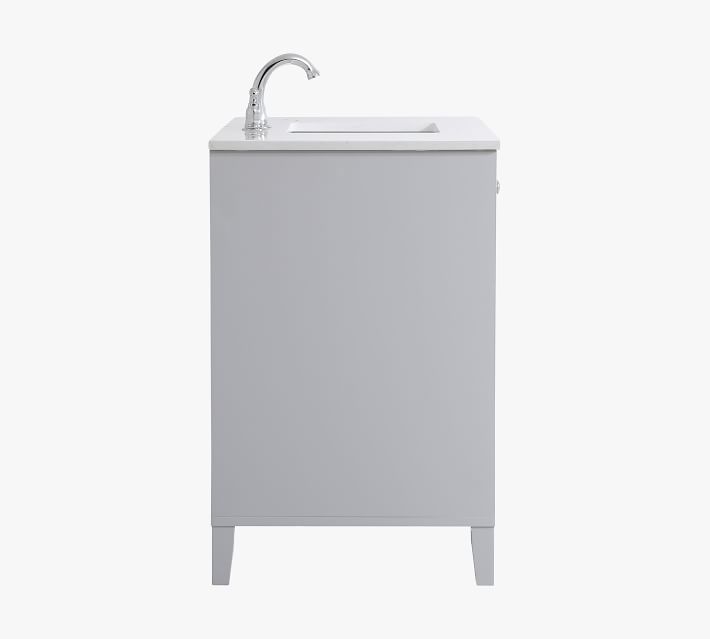 Side view of a standalone sink pedestal normal cabinet with faucet
