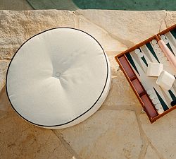Open Box: St. Tropez Striped Outdoor Round Floor Pillow, 19.5&quot;D x 3&quot;H - White