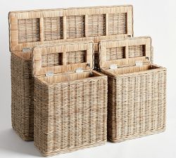 Rattan Handwoven Storage Console with Nesting Baskets
