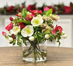 Handcrafted Faux Hellebores in Cylinder
