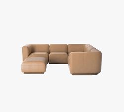 Mila Leather 5-Piece L-Shaped Sectional with Ottoman