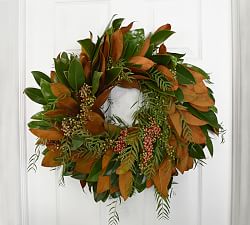 Fresh Magnolia, Pepperberry &amp; Seeded Eucalyptus Wreath