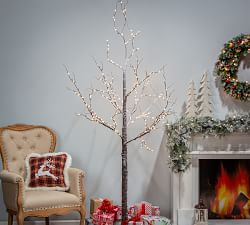 Lit Snowy Brown Birch Tree - 6ft