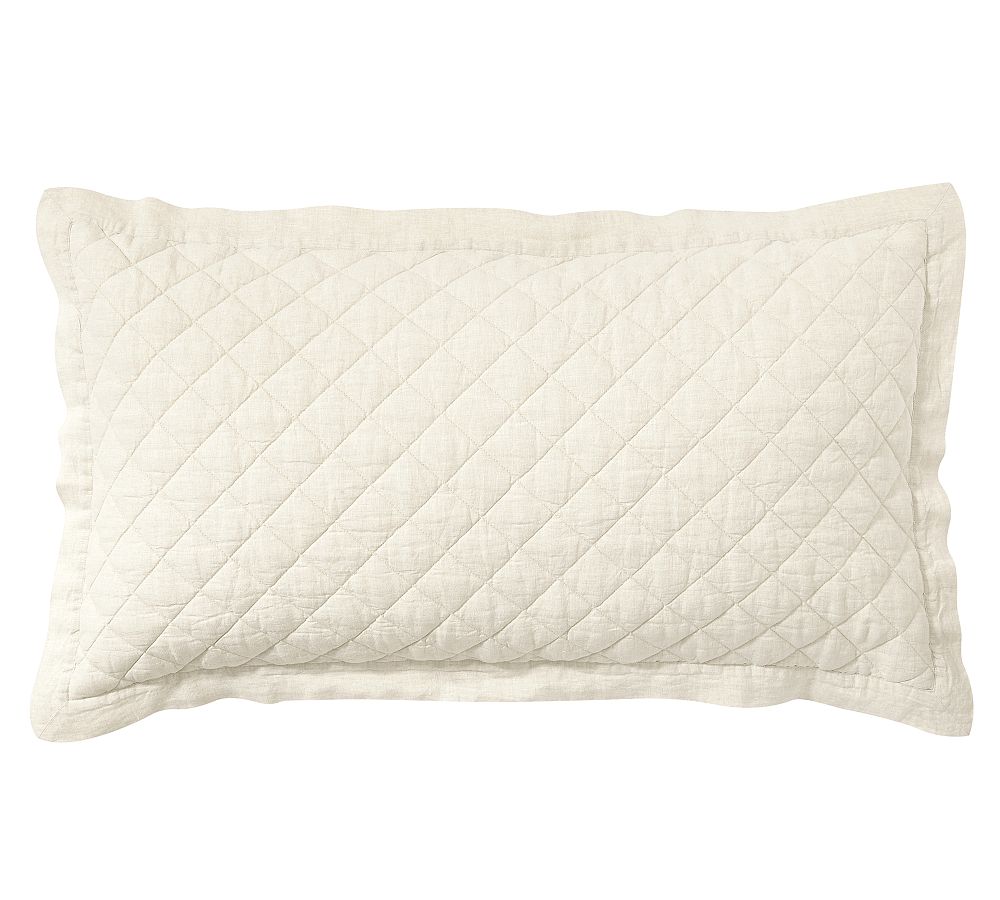 Belgian Flax Linen Diamond Quilted Sham - Classic Ivory, King, Set of 2