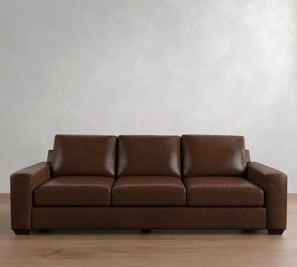 Big Sur Square Arm Leather Sofa (76"-105") - Down Blend Wrapped Cushions, Statesville Molasses
