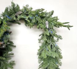 Handcrafted Lit Fresh Evergreen Eucalyptus and Pinecone Indoor/Outdoor Botanicals