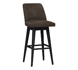 Open Box: Layton Leather Swivel Bar Stool (31.5") - Statesville Wolf Gray, Blackened Oak Legs