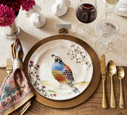 Botanical Harvest Bird Stoneware Dinner Plates - Mixed Set of 4