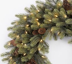 Faux Lit  New England &amp; Pine Wreath with Pinecones