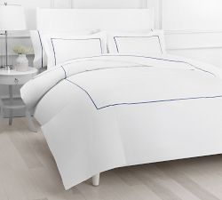 Lena Percale Embroidered Single Stripe Duvet Cover Set