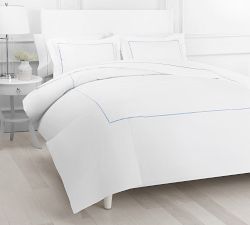 Lena Percale Embroidered Single Stripe Duvet Cover Set