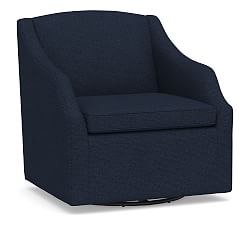 Open Box: SoMa Emma Uph Swivel Armchair, Prfmc Heathered Bsktwv Navy