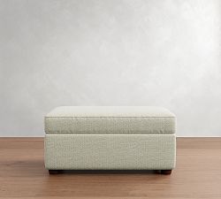 Open Box: Cameron Modern Square Arm Ottoman and a Half - Performance Boucle Ivory, Bourbon Finish Legs