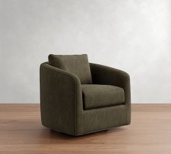 Open Box: Remmy Swivel Chair, Petite 32&quot;, Individual - Rustic Chenille Dark Moss