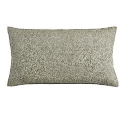 Open Box: Belgian Flax Linen Floral Stitch Quilted Sham, King, Set of 2 - Dark Green