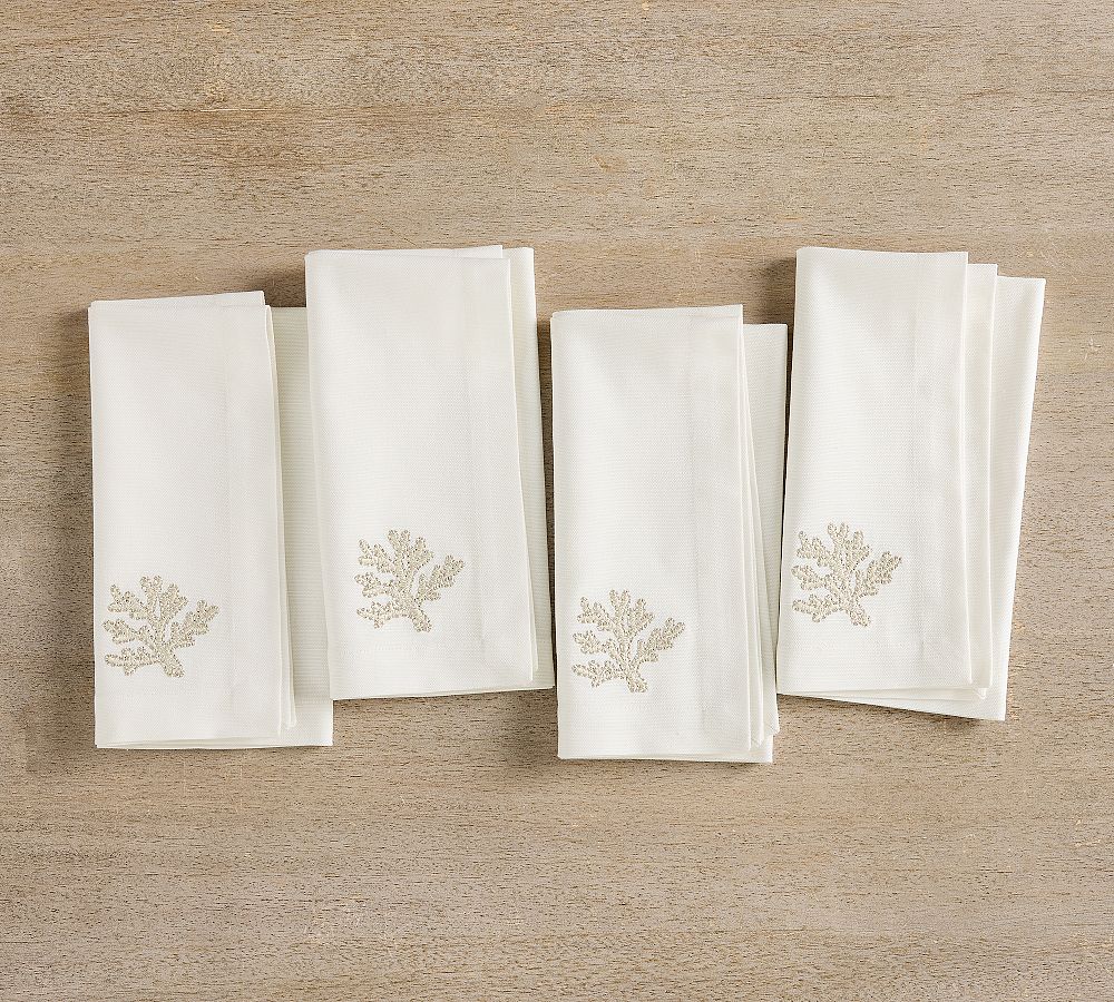 Coral Shimmer Embroidered Cotton Napkins - Set of 4