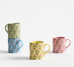 Botanical Bunny Stoneware Mugs - Mixed Set of 4