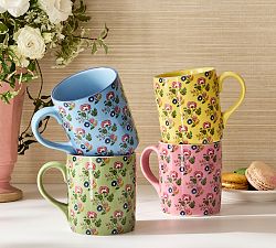 Botanical Bunny Stoneware Mugs - Mixed Set of 4