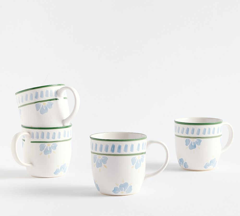 Chambray Tile Stoneware Mugs - Set of 4 - Set of 4 - Chambray Multi