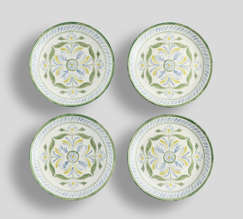 Multi- Chambray Tile Stoneware Appetizer Plates - Set of 4