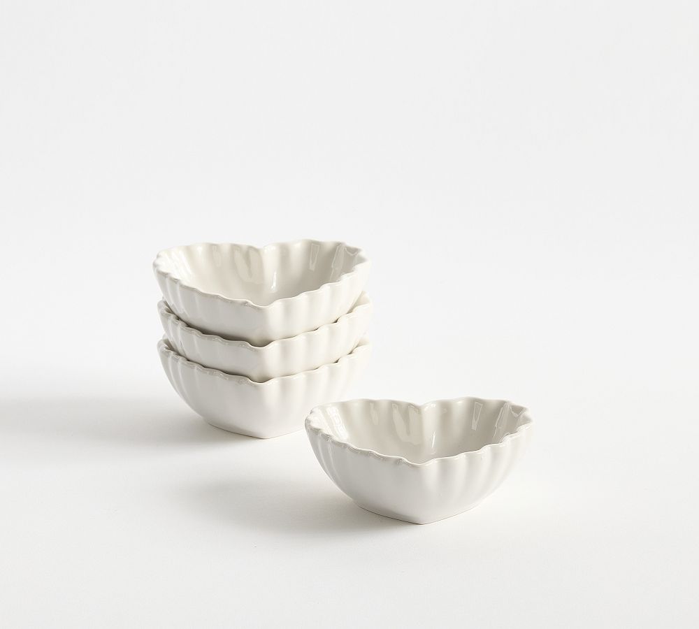 Heirloom Stoneware Scalloped Hearts Dip Bowls - Set of 4 - Set of 4 - White