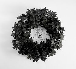 Lit Halloween Maple Leaf With Spider Web Wreath