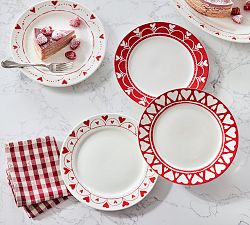 Painted Hearts Stoneware Salad Plates - Mixed Set of 4