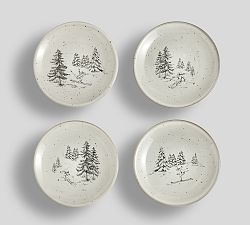 Rustic Forest Skier Stoneware Appetizer Plates - Mixed Set of 4