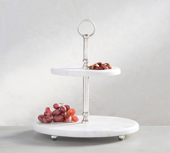 White Marble Pewter Tiered Stand