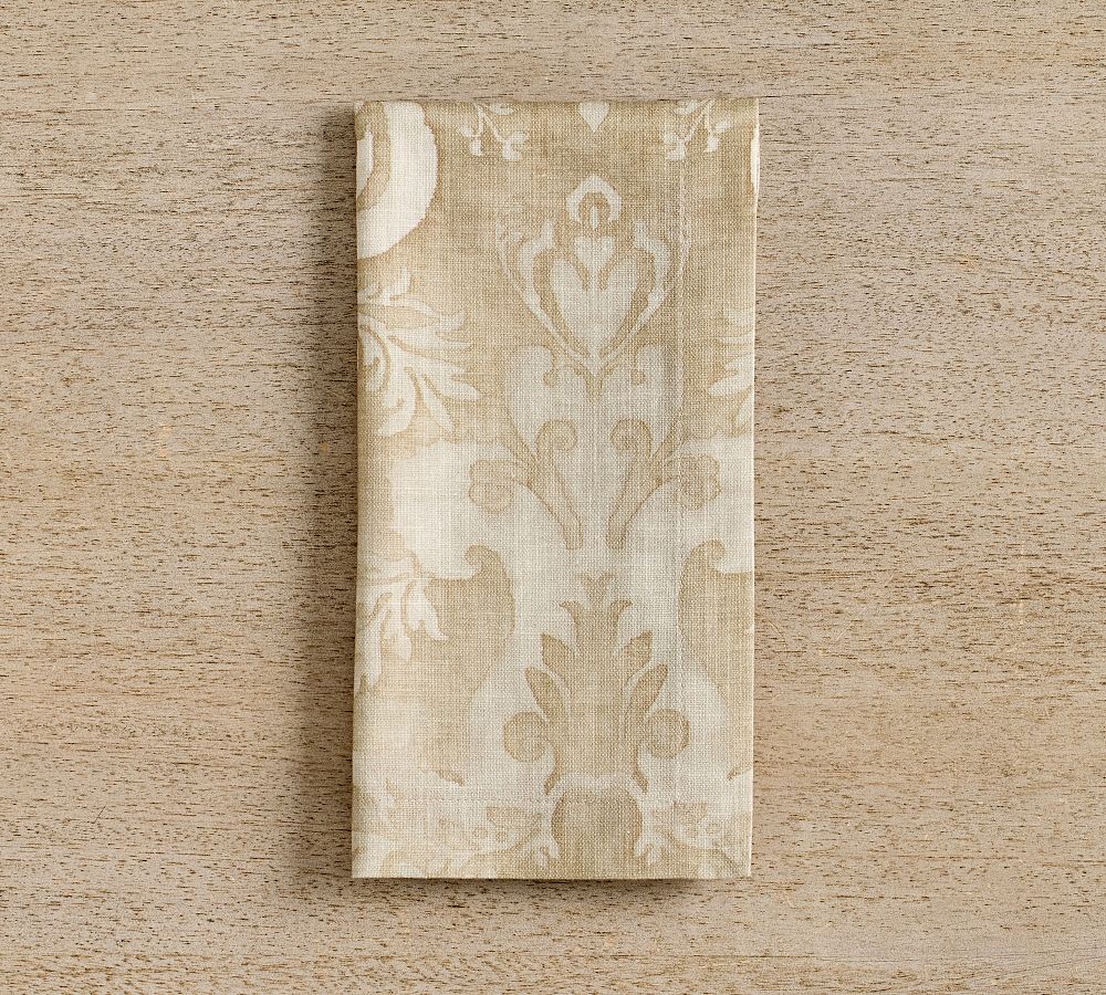 Stella Damask Organic Cotton Napkins - Set of 4 - Set of 4 - Flax