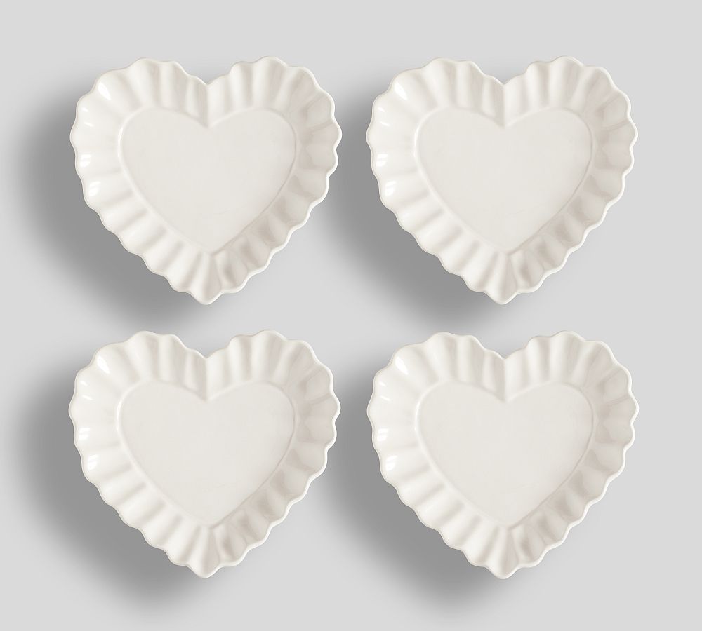 Heirloom Scalloped Heart Stoneware Appetizer Plates - Set of 4 - Set of 4 - White