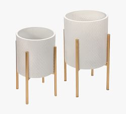 Bella Patterned Raised Planters with Gold Stand - Set of 2