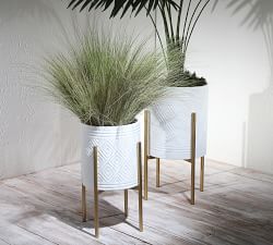 Bella Patterned Raised Planters with Gold Stand - Set of 2