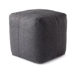 Faux Leather Woven Pouf