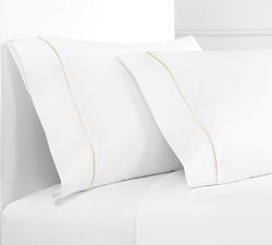 Lena Percale Embroidered Single Stripe Pillowcases - Set Of 2