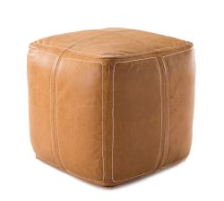 Faux Leather Woven Pouf