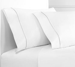 Lena Percale Embroidered Single Stripe Pillowcases - Set Of 2